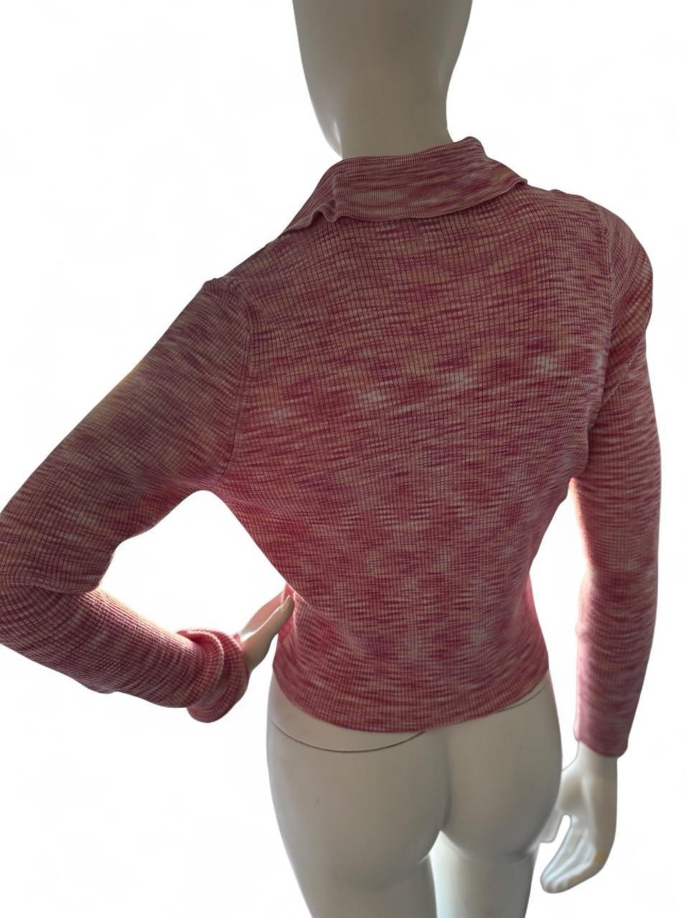 Pink Ribbed Button-Front Women's Sweater Cardigan - Picture 4 of 4